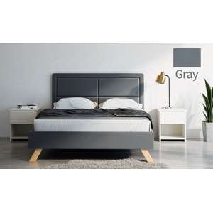 מיטה וחצי 120x190 דגם 6021 עץ מרופדת דמוי עור + מזרן קפיצים מתנה מבית Olympia - צבע אפור