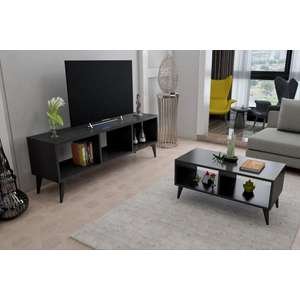 סט מזנון טלוויזיה ברוחב 150 ס''מ ושולחן לסלון דגם Savion מבית Tudo Design - צבע שחור