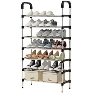 כוננית נעליים מודולרית 7 מדפים מבית Ramos - צבע מתכת בשילוב שחור