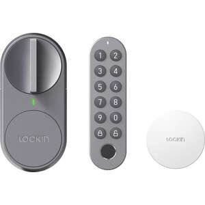 מנעול חכם דגם G30 מבית Lockin - כולל מגשר WiFi, חיישן דלת, קודן וקורא טביעות אצבע בתוך האריזה - צבע כסוף