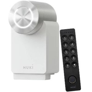 מערכת נעילה חכמה לדלת Nuki Smart Lock Pro 4th Generation בצבע לבן + קודן Nuki Keypad 2.0