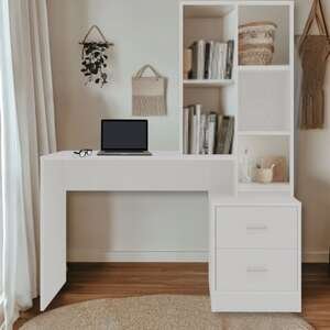 שולחן כתיבה עם 2 מגירות וספרייה דגם Zeus מבית Tudo Design - צבע לבן