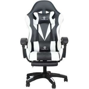 כיסא גיימינג כולל הדום לרגליים וכרית עיסוי חשמלית דגם 7001 מבית Tesla - צבע לבן