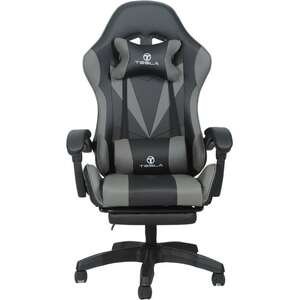 כיסא גיימינג כולל הדום לרגליים וכרית עיסוי חשמלית דגם 7001 מבית Tesla צבע אפור