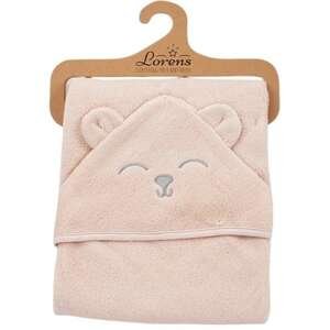 מגבת קפוצ'ון בגודל 80x80 ס''מ מבית Lorens - צבע ורוד עם איור דובי