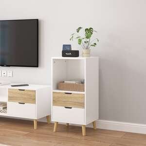 שידת אחסון 2 מגירות דגם Ostin מבית StarShop - צבע לבן בשילוב אלון