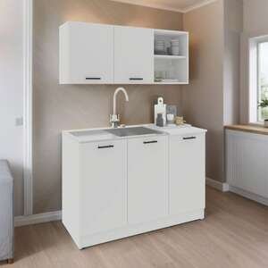 מטבח מודרני ברוחב 1.2 מטר ארון עליון ותחתון כולל כיור נירוסטה דגם Solo מבית Tudo Design - צבע לבן