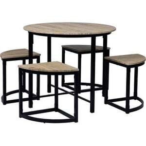 פינת אוכל עגולה שולחן ו-4 כיסאות דגם Inta מבית Bradex - צבע עץ ושחור