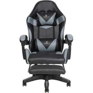 כיסא גיימינג כולל הדום לרגליים וכרית עיסוי חשמלית דגם 7038 מבית Tesla - צבע אפור