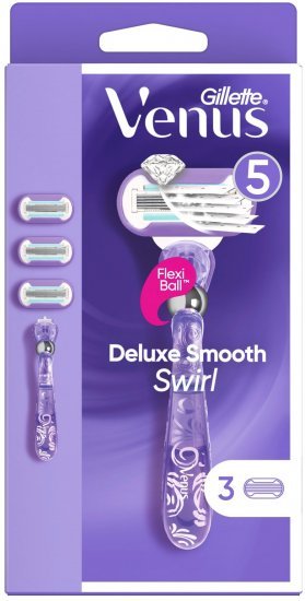 סכין גילוח לנשים דלוקס סמוט סווירל ג׳ילט ונוס + ידית – 3 סכינים