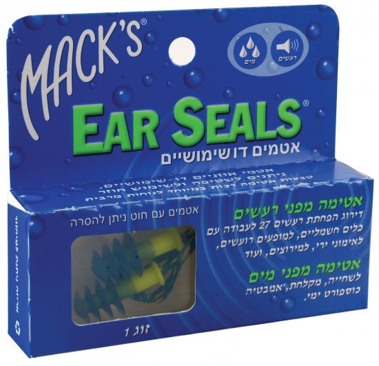 אטמי אוזניים לבריכה עם חוט MACK'S