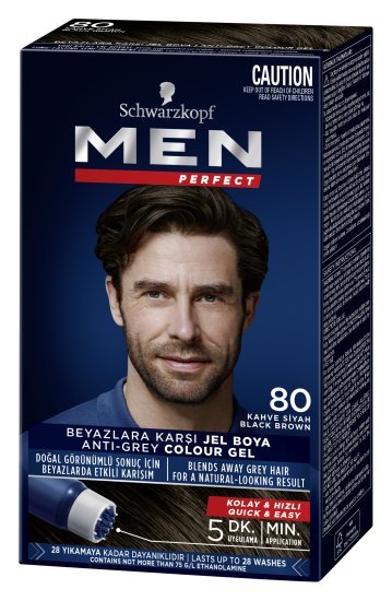 ג׳ל צביעה לגבר לטשטוש שיער לבן Men Perfect Schwarzkopf – גוון 80 שחור חום