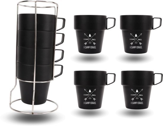ICAMP סט 4 ספלי נירוסטה 300 מ״ל עם מעמד שחור מט