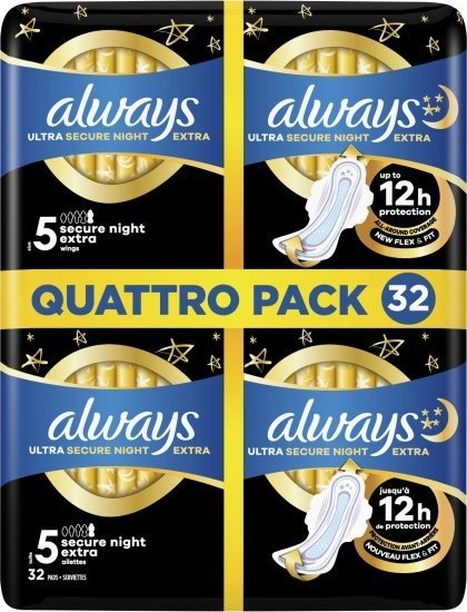 תחבושות עם כנפיים Ultra Secure Night Always – 32 יחידות