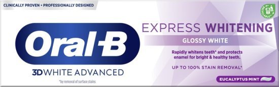 משחת שיניים להלבנה אוראל-בי 3D ווייט אדוונסד גלוסי – 75 מ״ל