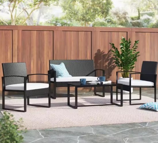 פינת ישיבה ראטן סיאטל Playa שחור כריות אפור בהיר