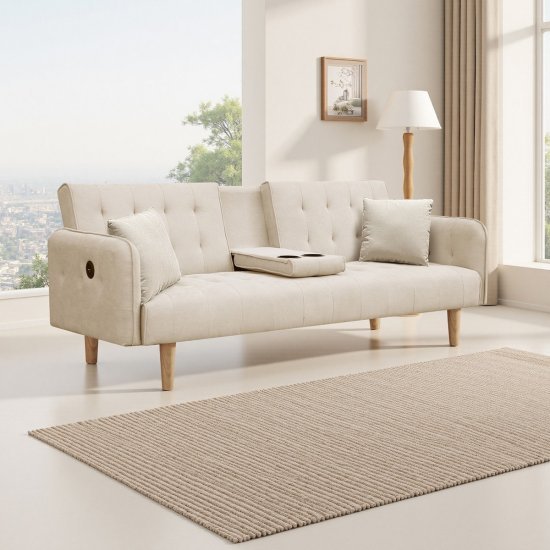 ספה תלת־מושבית נפתחת למיטה דגם מצו מבית ברדקס – צבע חום בהיר עם משענת יד חכמה