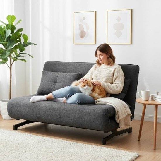 ספת אירוח דו־מושבית נפתחת למיטה זוגית דגם דבינו מבית ברדקס – צבע אפור