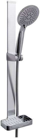 מוט רחצה בהדבקה ללא קידוח עם מזלף עגול 5 מצבי זרימה ZM דגם Maldives – צבע כרום