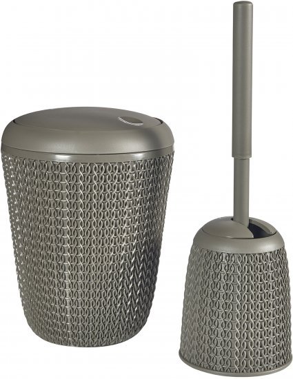 סט לאמבטיה מברשת אסלה ופח אשפה מבית כתר – גימור סרוג חום