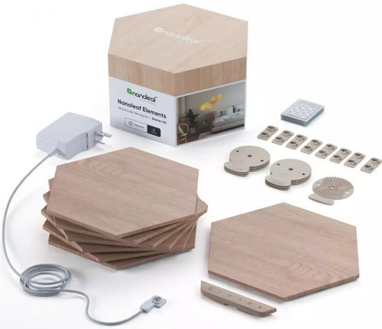 ערכת בסיס לוחות תאורה חכמים במראה עץ Nanoleaf Elements – צורת משושה – 7 יחידות