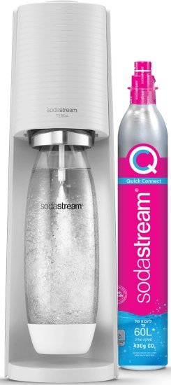 מכשיר סודה + מיכל גז + בקבוק 1 ליטר – Sodastream Terra, לבן