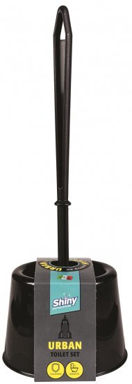 Shiny - סט שירותים מברשת + מעמד Urban - צבע שחור