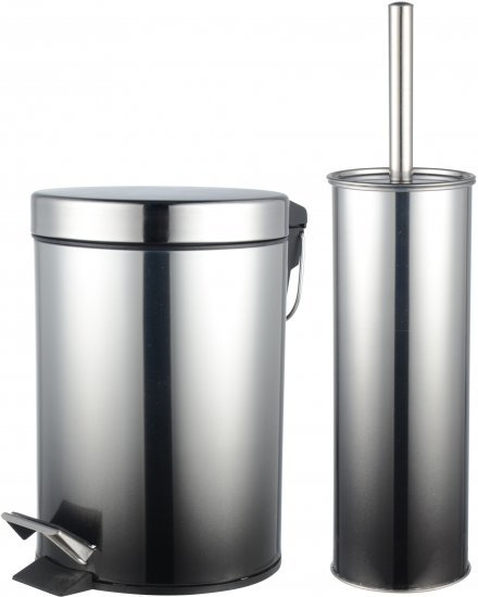 סט פח אשפה עגול עם דוושה 3 ליטר + מברשת אסלה מבית Aquila – צבע ניקל אפור