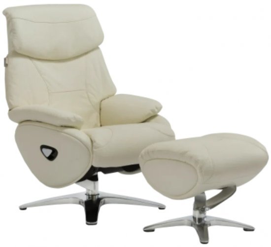 כורסת נוחות מעור + הדום Benda - צבע לבן