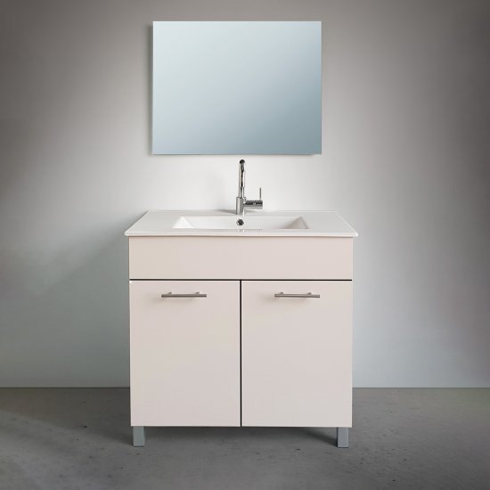 ארון אמבטיה עומד ברוחב 60 ס"מ עם כיור משטח ומראה מרחפת דגם לגון מבית MATINA – צבע קרם