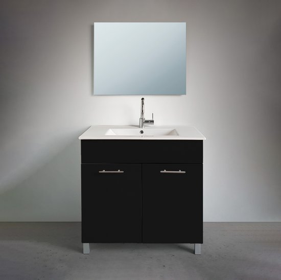 ארון אמבטיה עומד ברוחב 60 ס"מ עם כיור משטח ומראה מרחפת דגם לגון מבית MATINA – צבע שחור מט