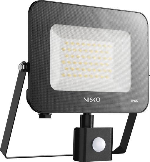 תאורת הצפה עם חיישן תנועה NISKO EAGLE 50W LED IP65 – גוון אור קר 6000K – צבע שחור