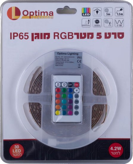 קיט סרט לד 5 מטרים כולל שנאי ושלט Optima IP65 – גוון אור RGB