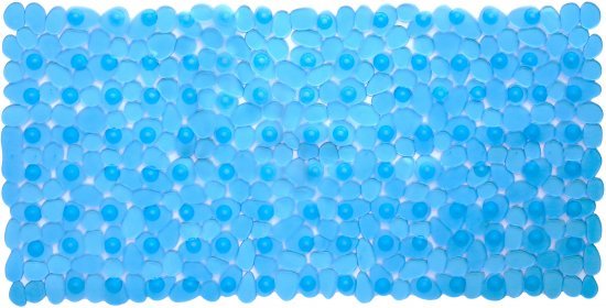 שטיחון אמבט PVC למניעת החלקה דגם חלוקי נחל קטנים מבית Aquila – צבע כחול שקוף, מידה 70×35 ס"מ