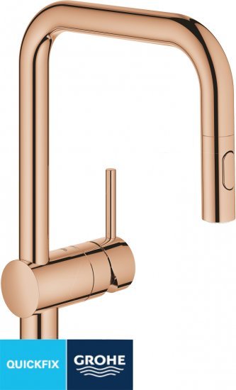 ברז נשלף בעל פייה קשתית עם ידית דגם Minta מבית GROHE – צבע זהב ורוד