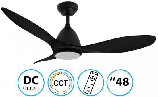 מאוורר תקרה ''48 עם גוף תאורה CCT 22W ושלט Venta Fresh Air - צבע שחור