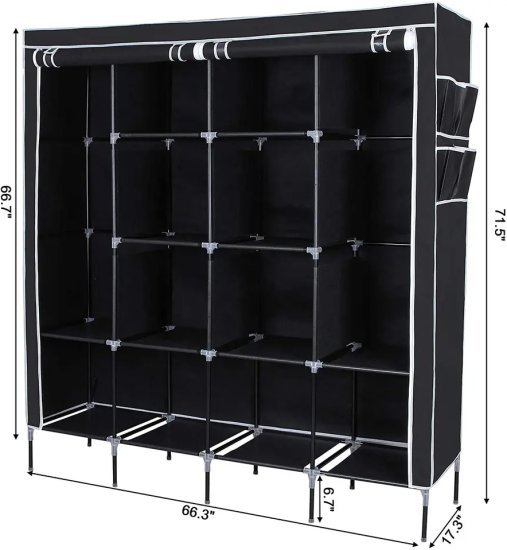 ארון קל ענק לאחסון 11 תאים + מתלה וכיסוי בד Ramos AW-047 - צבע שחור