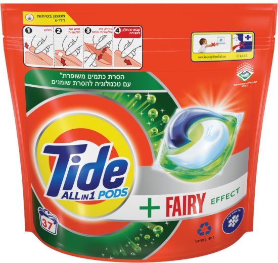 Tide קפסולות ג׳ל כביסה All In 1 אפקט פיירי 37 קפסולות