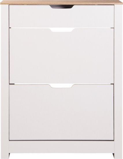 ארון נעליים 2 תאים ומגירה מבית Ramos - צבע לבן בשילוב אלון