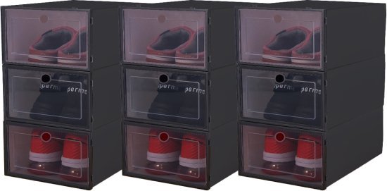 סט 9 קופסאות נעליים מודולריות עם מכסה שקוף HomeSet - צבע שחור