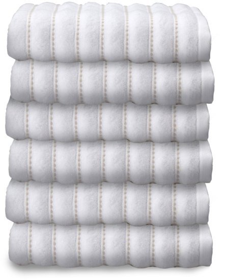 6 מגבות פנים 100% כותנה 50x90 ס"מ סדרת Danube מבית Homestyle – צבע לבן ואבן