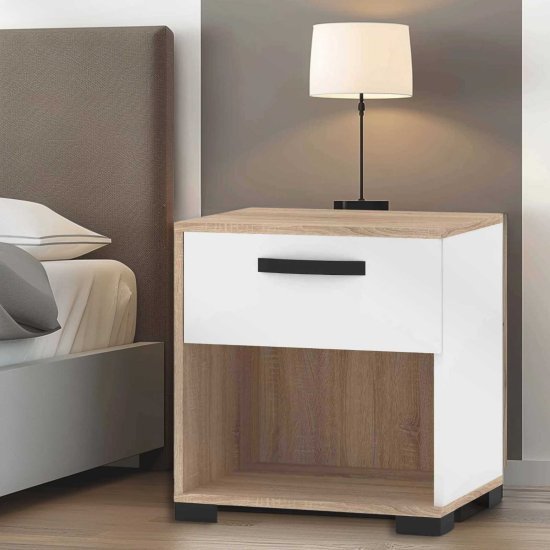 שידת לילה עם מגירה אחת דגם Hermes מבית Tudo Design - צבע לבן / עץ