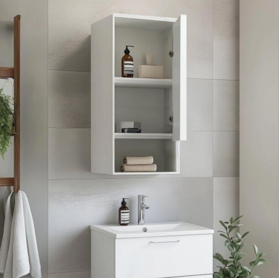 ארונית אמבטיה לתליה עם דלת אחת ומדף דגם Narkis מבית Tudo Design – צבע לבן