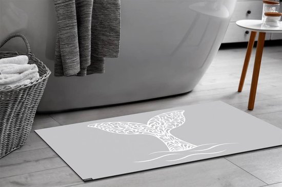 שטיח אמבטיה עם פטנט ספיגה 50×80 ס"מ דגם Art Whale Tail מבית Fennoma – צבע אפור