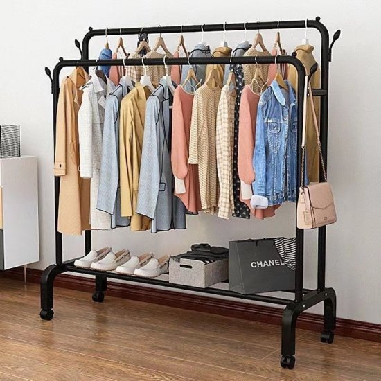 מתלה בגדים 2 קומות מבית StarShop - צבע שחור