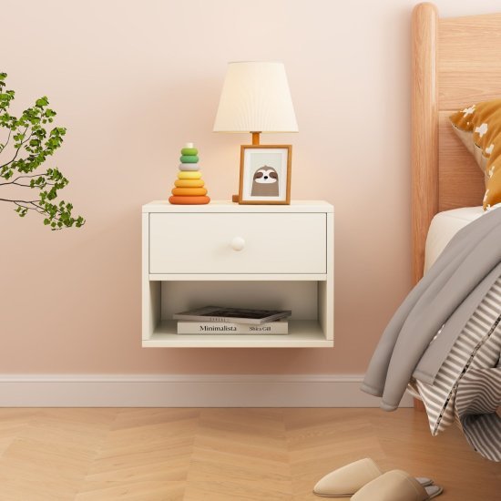 שידת לילה צפה תלויה לקיר דגם Solsbri מבית StarShop - צבע לבן