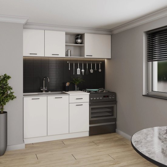 מטבח מודרני ברוחב 1.8 מטר ארון עליון ותחתון כולל כיור נירוסטה דגם Klara מבית Tudo Design - צבע לבן