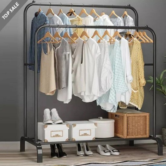 מתלה בגדים מתכתי כפול StarShop - צבע שחור