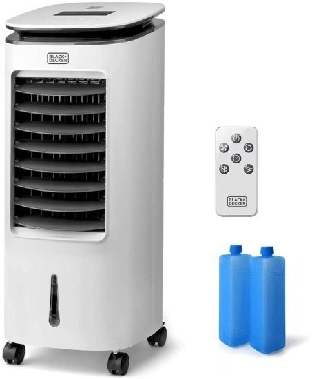 מצנן אוויר עוצמתי עם מיכל מים 7 ליטר, שלט רחוק, 3 מהירויות, מצב לילה ותצוגה דיגיטלית דגם BXAC7E מבית Black+Decker -- שנתיים אחריות יבואן רשמי