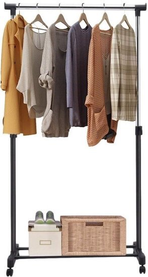 סטנד קולבים מתכוונן עם מדף תחתון לנעליים מבית HomeSet - צבע שחור